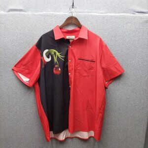 Red & Black Hawaiian Button-Up Shirt W/ Cherry Graphic Design 2XL Short Sleeve M